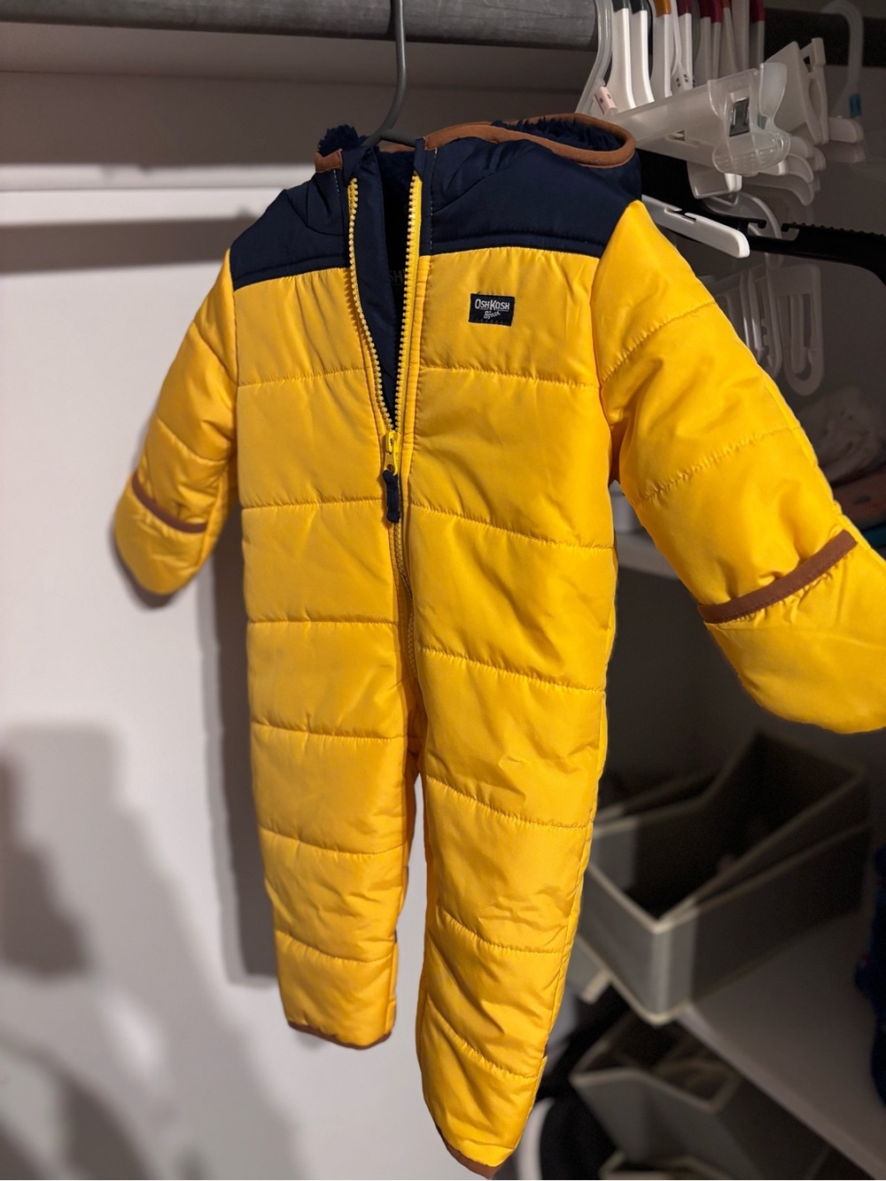OshKosh B'gosh Yellow and Navy Puffer One-Piece Footie